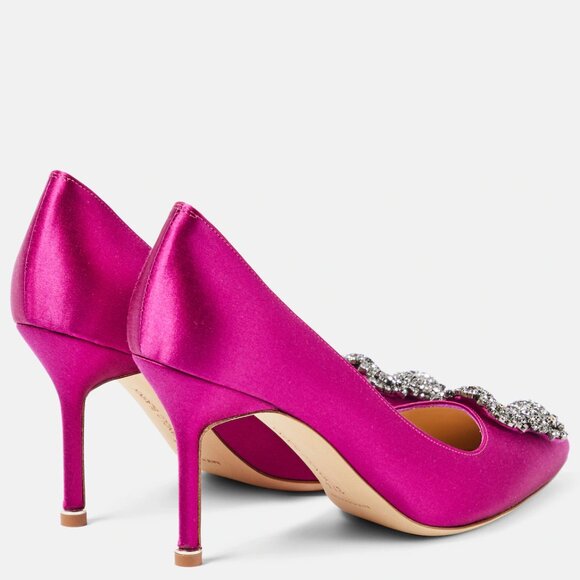 Manolo Blahnik Hangisi 90mm Crystal Satin Fuchsia Pumps Size 40.5/9.5 NWT - Picture 5 of 10